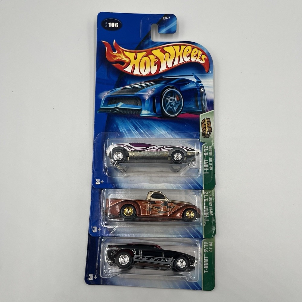 2003-2004 Hot Wheels T-Hunt Lot of 3 MOC - Shoe Box, Super Smooth, GT-03 Carded